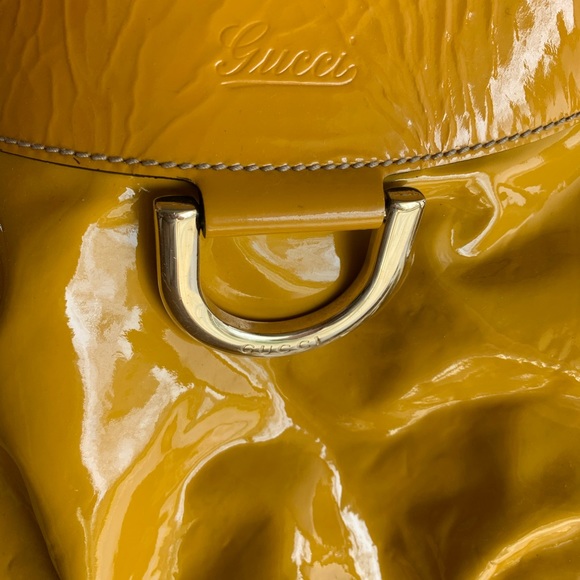 HOT 🥵 Vintage GUCCI Yellow 💛 Patent Leather Hobo Silver Hardware Bag Purse!! - Picture 6 of 17